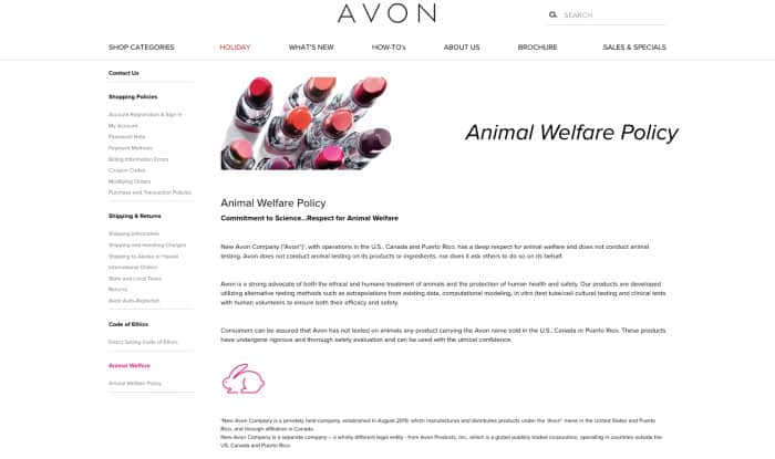 New Avon Animal Testing Policy