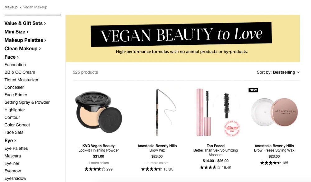 Sephora Vegan Product Filter